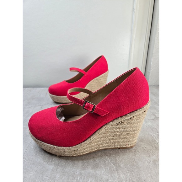 torrid Shoes - Torrid Mary Jane Espadrille Platform Wedge 10 Wide Fit Red Canvas Retro Pumps
